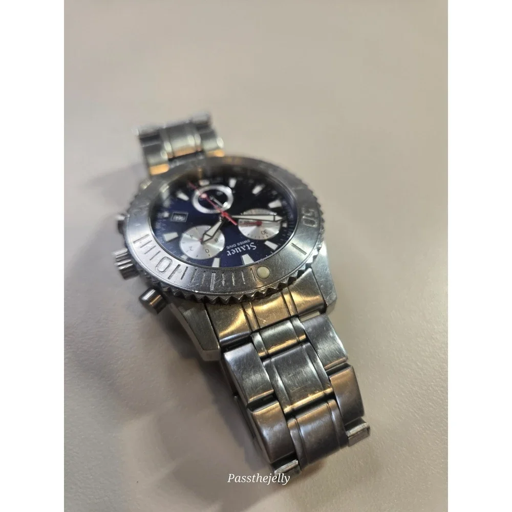 Stauer Bathos Dive Chronograph Mens Watch 47mm Black Dial Swiss Made SS
